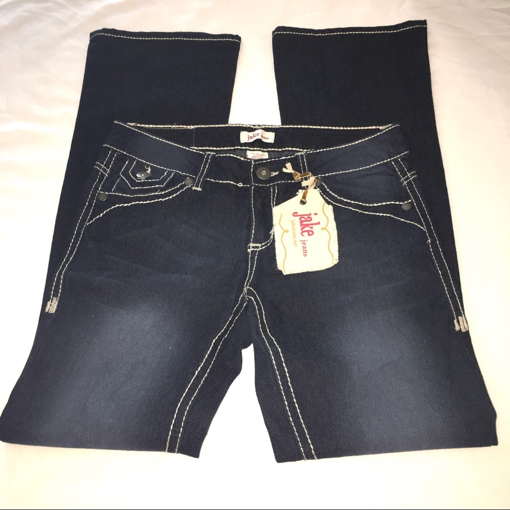 JAKE JEANS DARK WASH EMBROIDERED POCKETS SZ 7 NWT